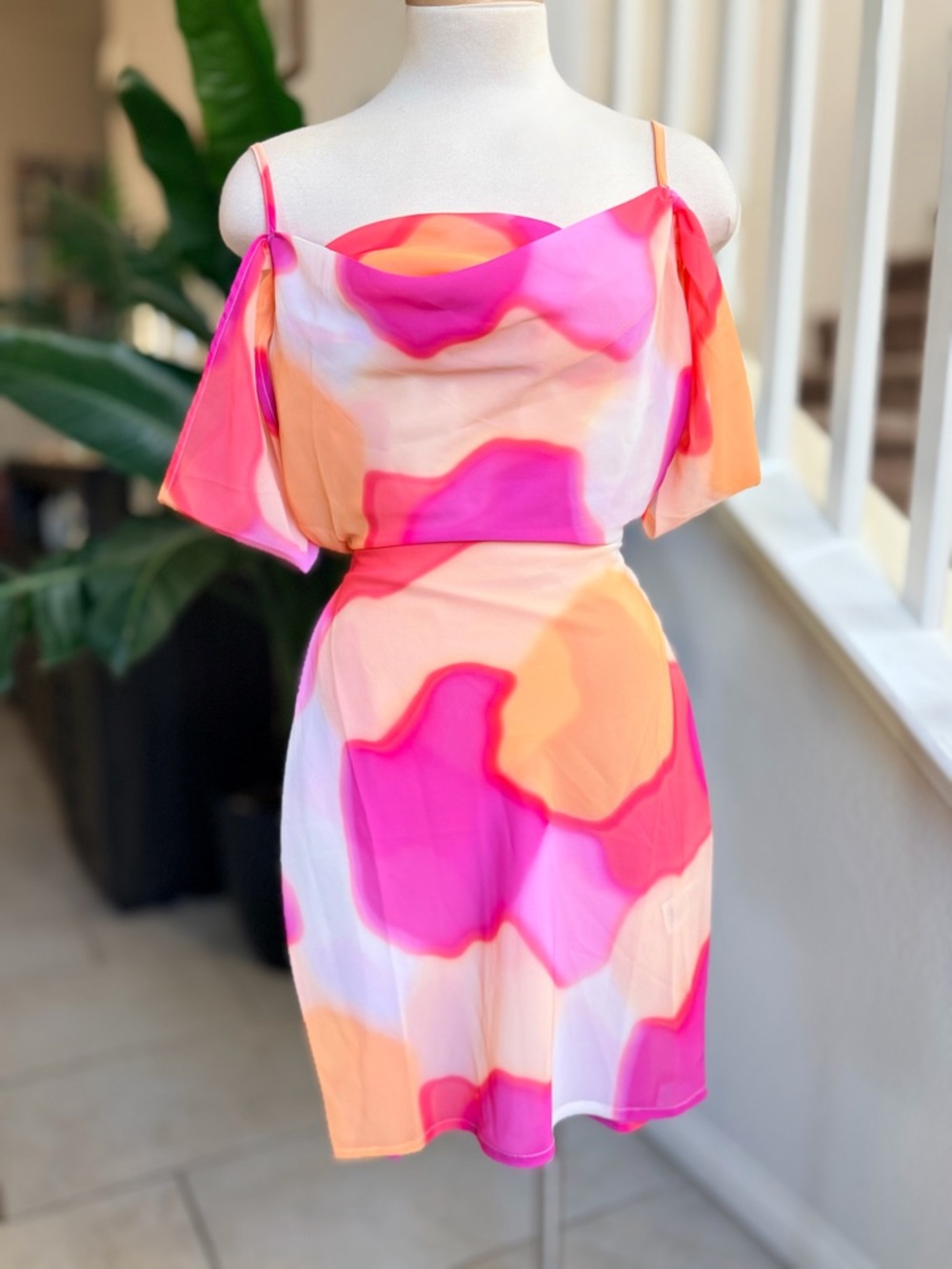 ASOS Vibrant Pink & Orange Cold-Shoulder Mini Dress